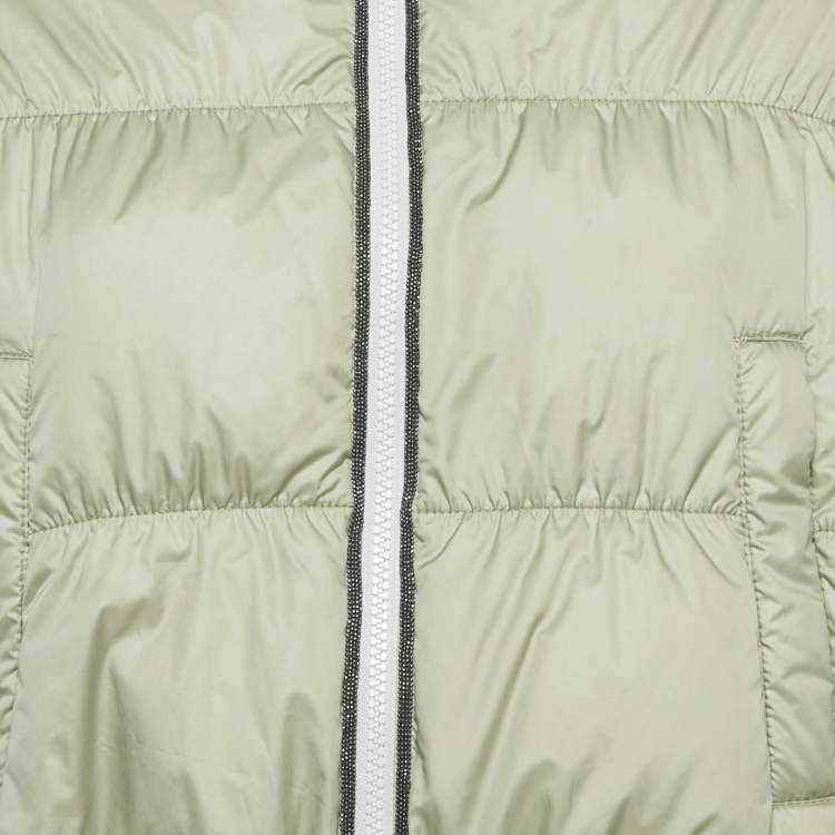Pre Owned Brunello Cucinelli Light Green Synthetic Puffer Down Jacket S
