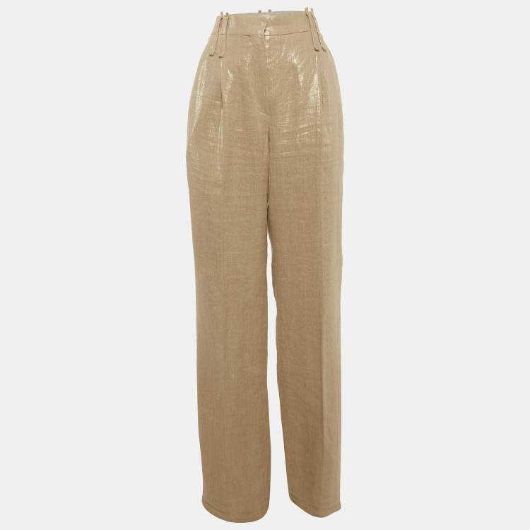 Pre Owned Brunello Cucinelli Gold Linen Blend Straight Fit Trouser S /Waist 27"