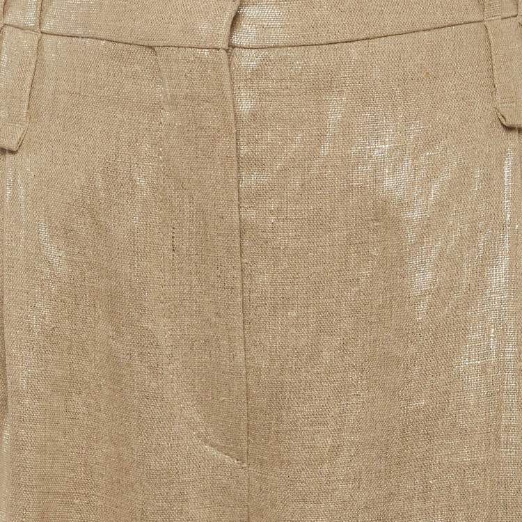 Pre Owned Brunello Cucinelli Gold Linen Blend Straight Fit Trouser S /Waist 27"