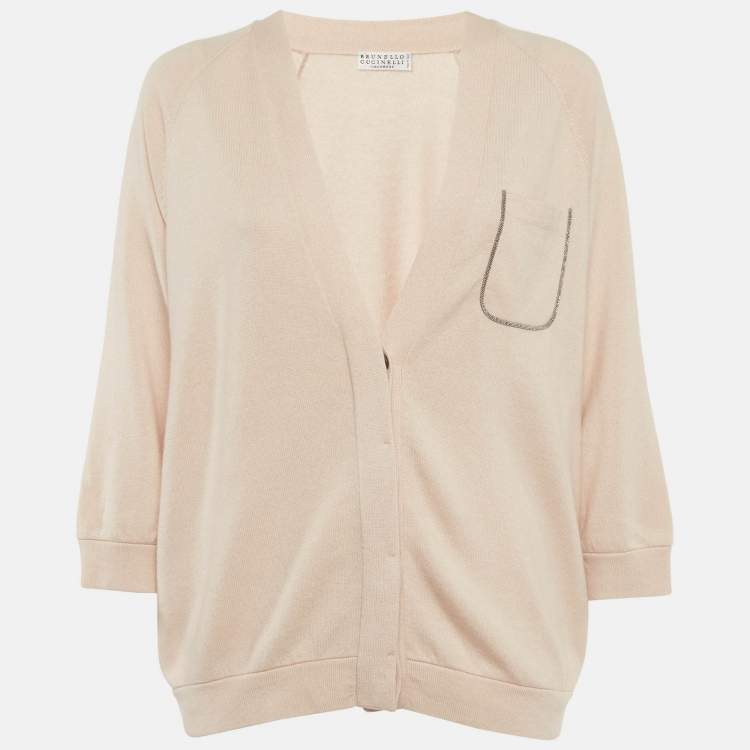 Pre Owned Brunello Cucinelli Pink Cashmere Monili Pocket Cardigan L
