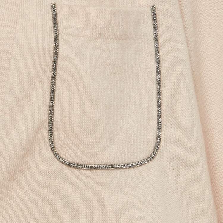 Pre Owned Brunello Cucinelli Pink Cashmere Monili Pocket Cardigan L