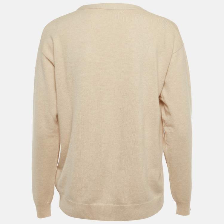Pre Owned Brunello Cucinelli Beige Cashmere Monili V-Neck Sweater M
