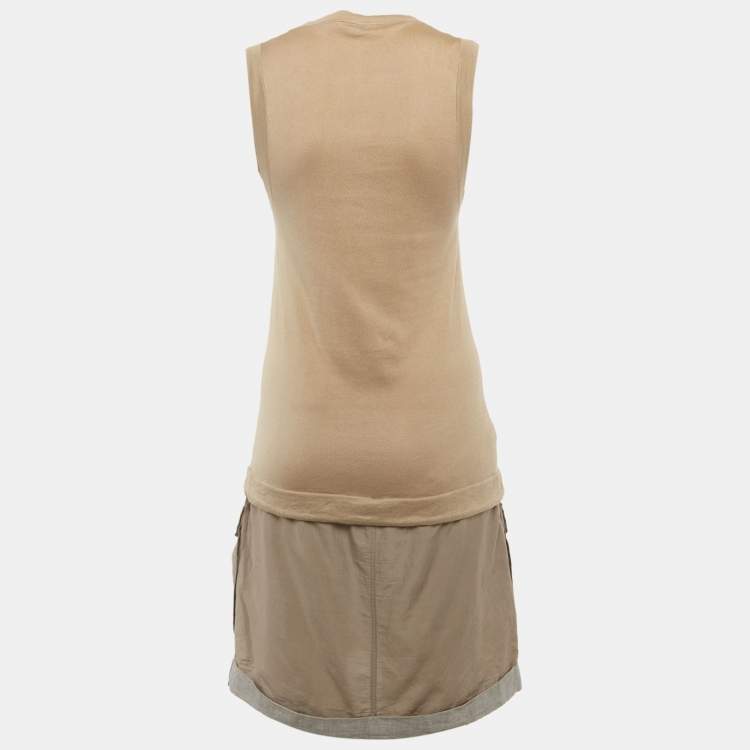 Pre Owned Brunello Cucinelli Beige Cotton Knit Sleeveless Short Dress XS