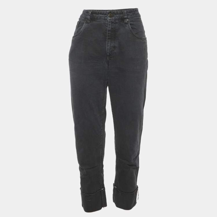 Pre Owned Brunello Cucinelli Dark Grey Denim Monili Cropped Jeans M/Waist 33"