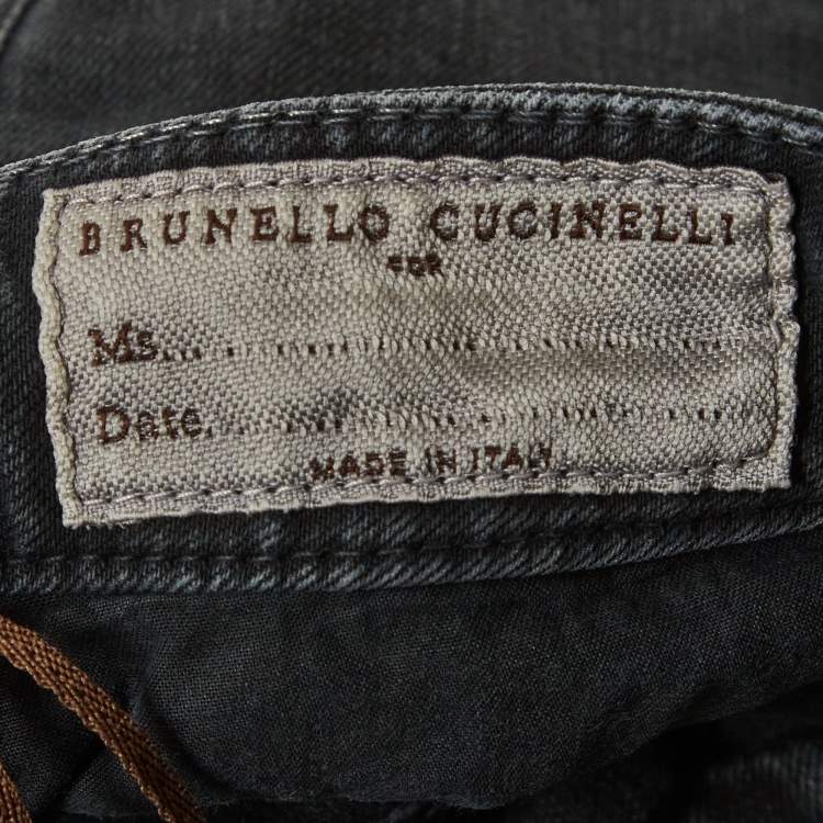 Pre Owned Brunello Cucinelli Dark Grey Denim Monili Cropped Jeans M/Waist 33"
