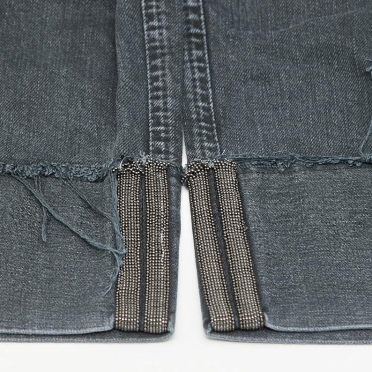 Pre Owned Brunello Cucinelli Dark Grey Denim Monili Cropped Jeans M/Waist 33"