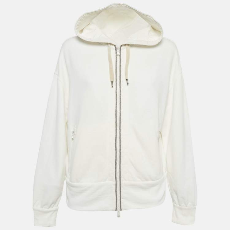 Pre Owned Brunello Cucinelli Cream Jersey Monoli Hooded Sweatshirt S