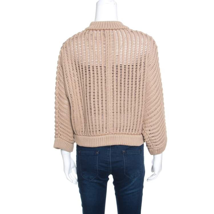 Pre Owned Brunello Cucinelli Camel Brown Chunky Knit Batwing Sleeve Cropped Cardigan XL