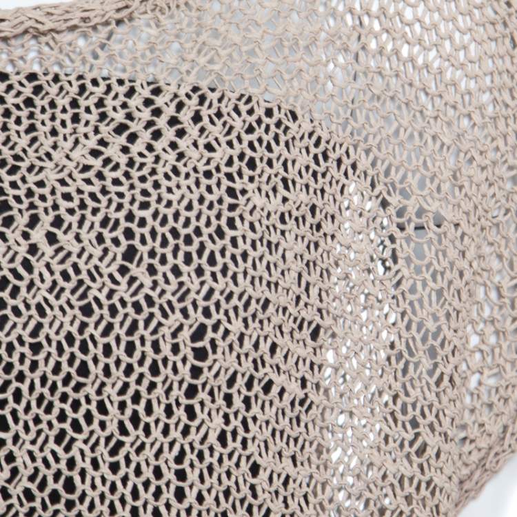 Pre Owned Brunello Cucinelli Brown Faux Suede Open Knit Oversized Top L