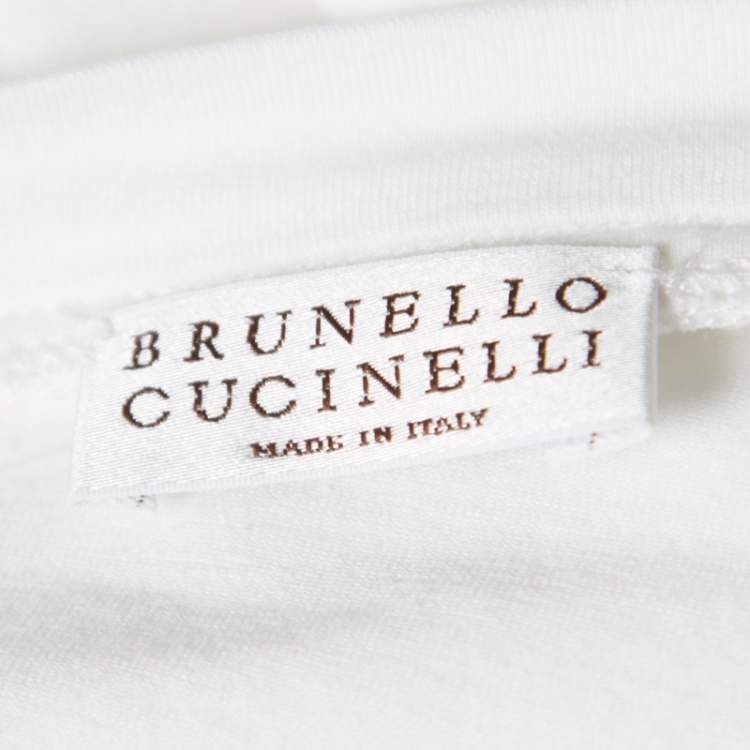 Pre Owned Brunello Cucinelli White Cotton Monili Trim Kaftan Top XXL
