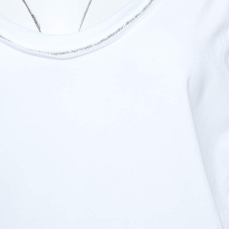 Pre Owned Brunello Cucinelli White Cotton Monili Trim Tank Top XXL