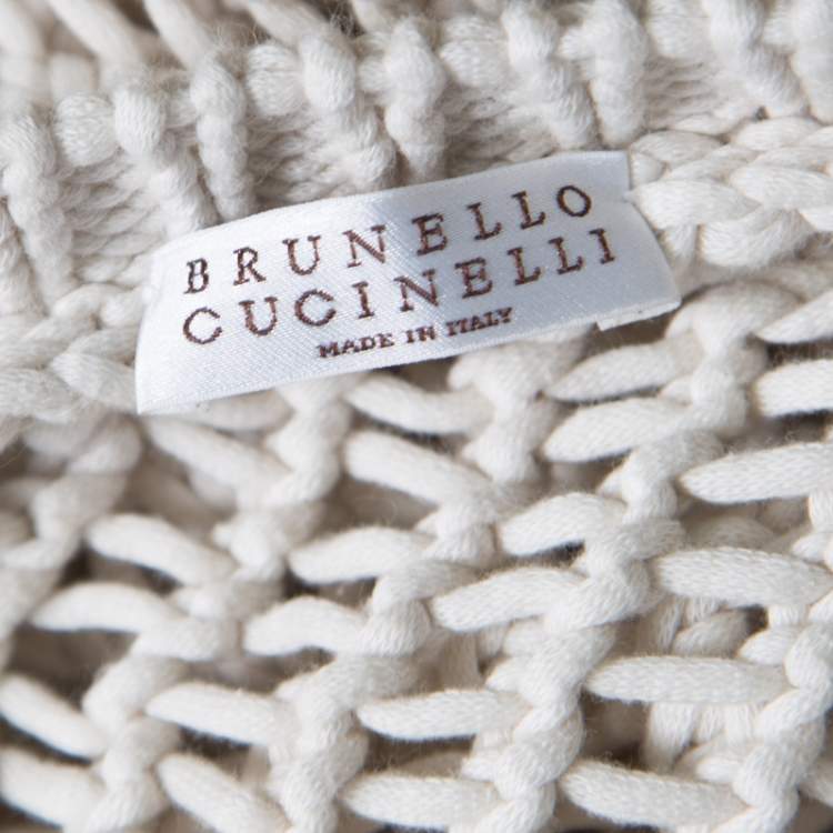 Pre Owned Brunello Cucinelli Cream Chunky Open Knit Cotton Long Sleeve Sweater L