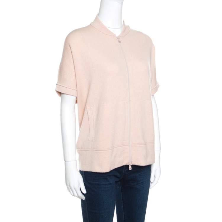 Pre Owned Brunello Cucinelli Blush Pink Cashmere Zip Front Box Sweater XL