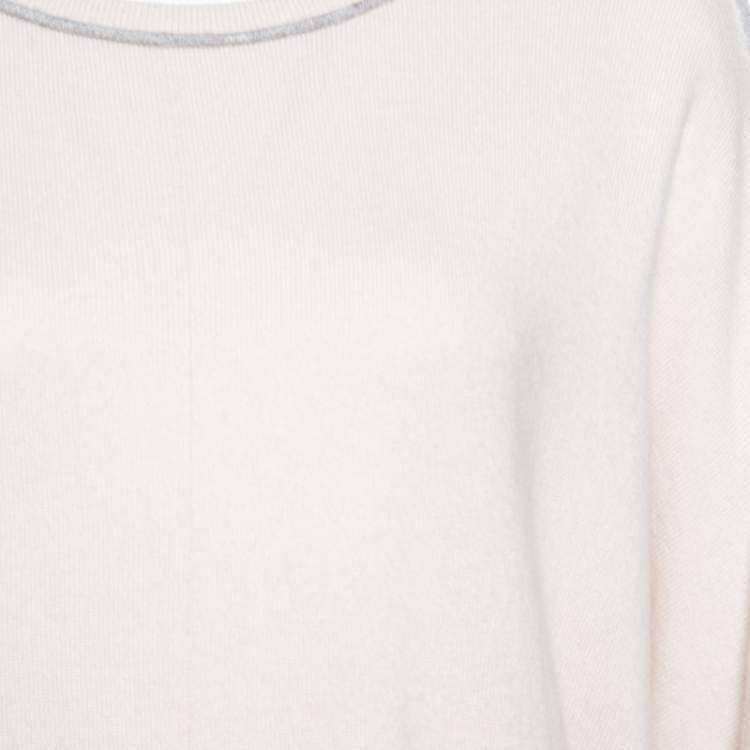 Pre Owned Brunello Cucinelli Cream Cashmere Contrast Piped Dolman Sleeve Sweater XL