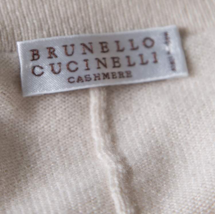 Pre Owned Brunello Cucinelli Cream Cashmere Contrast Piped Dolman Sleeve Sweater XL