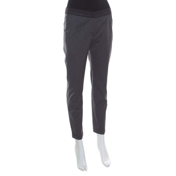 Pre Owned Brunello Cucinelli Dark Grey Cotton Ribbed Waist Trim Cuffed Hem Pants M