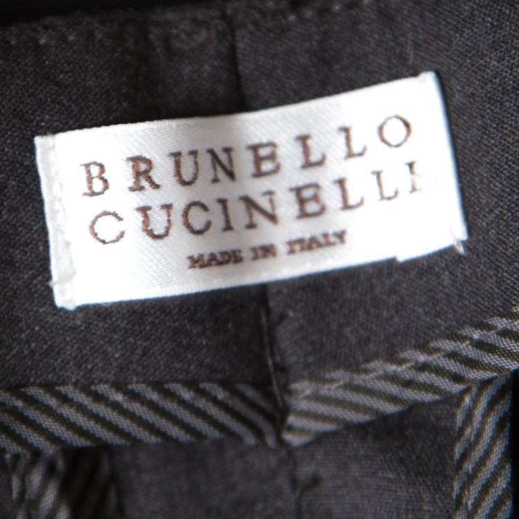 Pre Owned Brunello Cucinelli Dark Grey Cotton Ribbed Waist Trim Cuffed Hem Pants M