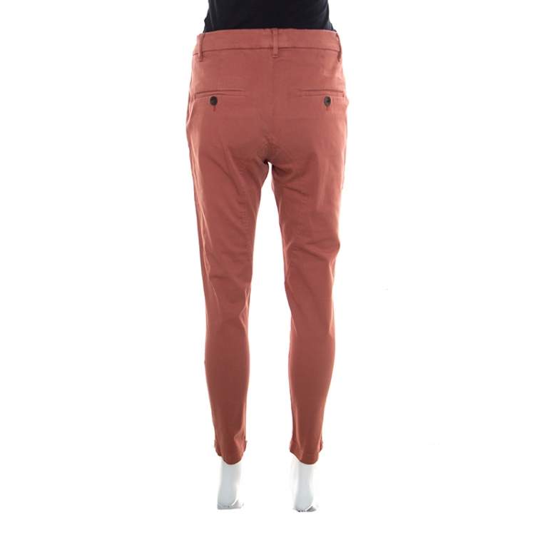 Pre Owned Brunello Cucinelli Brick Red Cotton Slim Fit Pants S