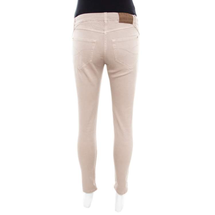 Pre Owned Brunello Cucinelli Beige Stretch Cotton Skinny Ankle Length Trousers S