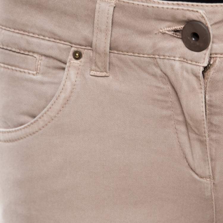 Pre Owned Brunello Cucinelli Beige Stretch Cotton Skinny Ankle Length Trousers S