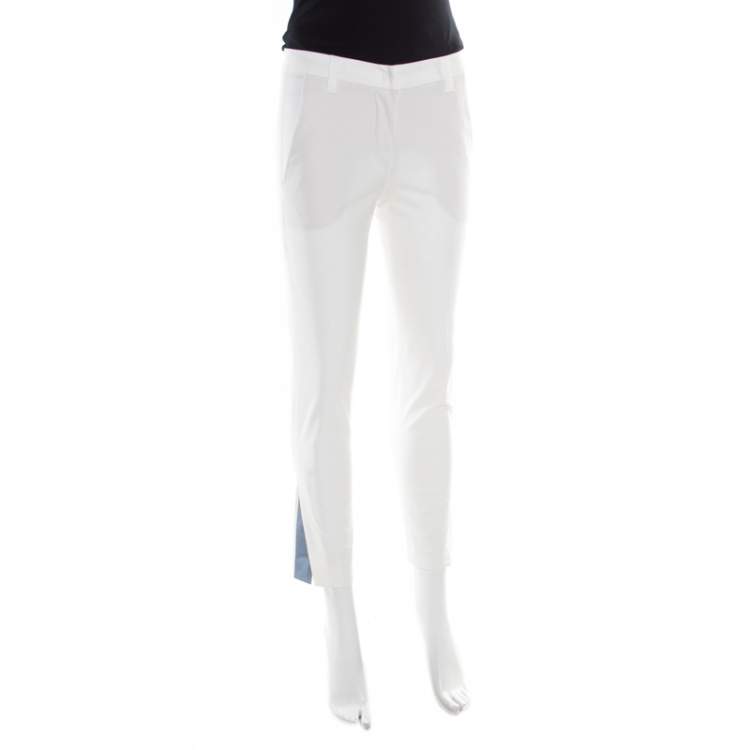 Pre Owned Brunello Cucinelli White Cotton Stretch Tapered Formal Trousers S