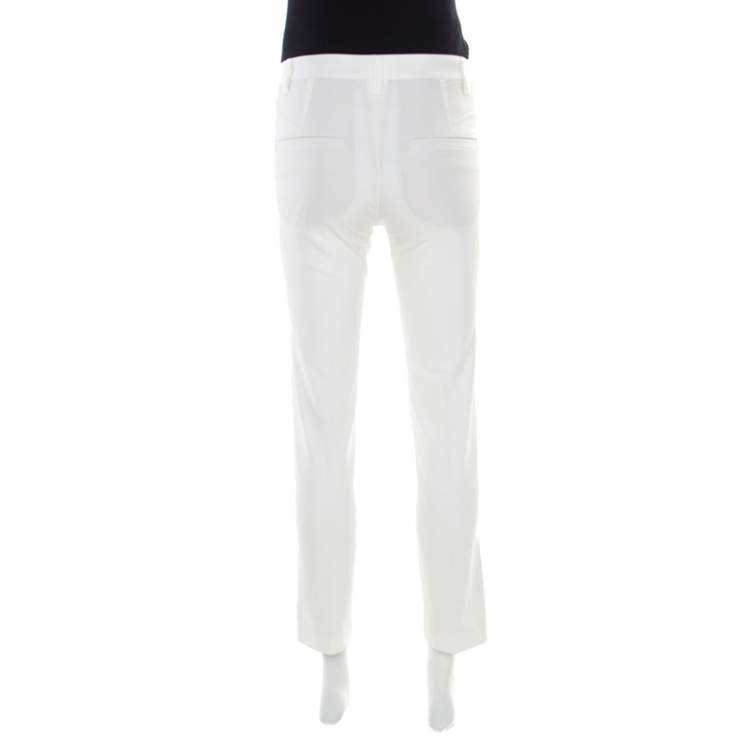 Pre Owned Brunello Cucinelli White Cotton Stretch Tapered Formal Trousers S