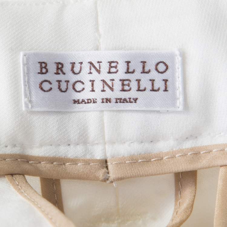 Pre Owned Brunello Cucinelli White Cotton Stretch Tapered Formal Trousers S