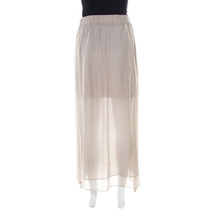 Pre Owned Brunello Cucinelli Grey Gathered Silk Semi Sheer Maxi Skirt S