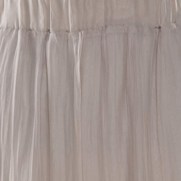 Pre Owned Brunello Cucinelli Grey Gathered Silk Semi Sheer Maxi Skirt S