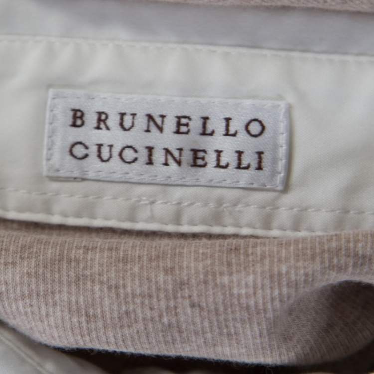 Pre Owned Brunello Cucinelli Beige Collar Yoke Ribbed Sweater Top M