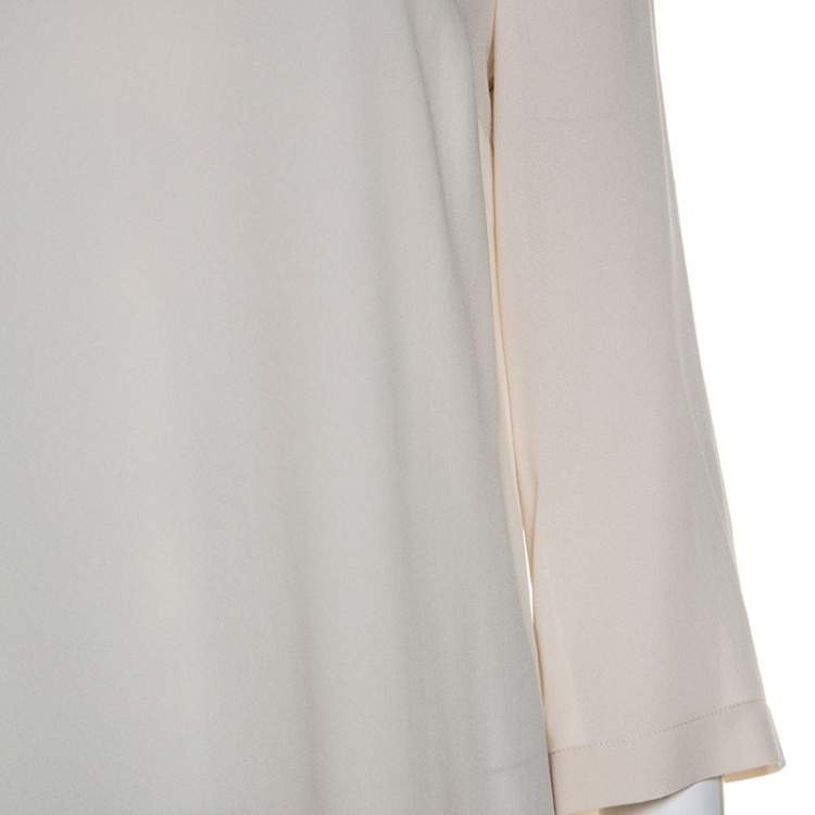 Pre Owned Brunello Cucinelli Cream Silk Beaded Collar Detail Shift Dress M