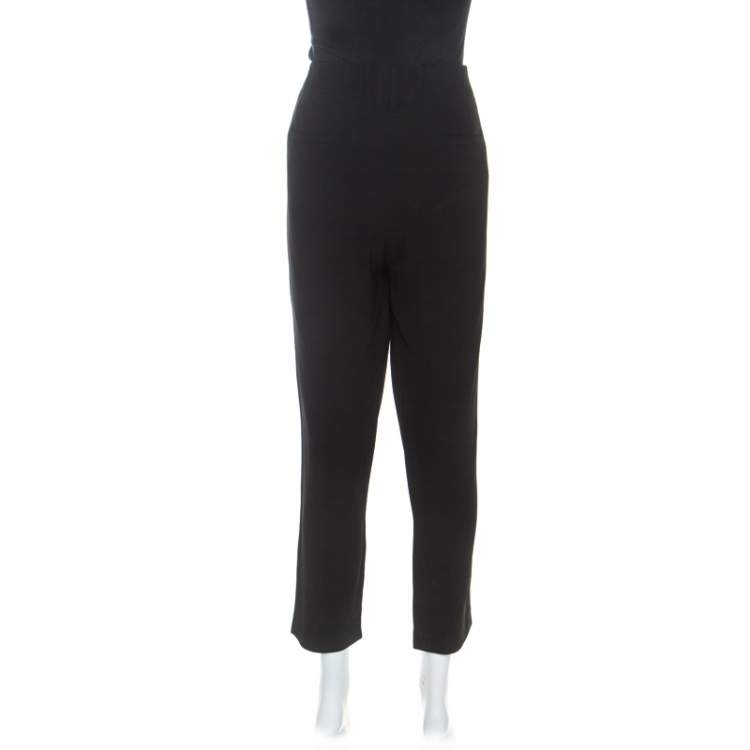 Pre Owned Brunello Cucinelli Black Crepe Elasticized Waist Detail Trousers L
