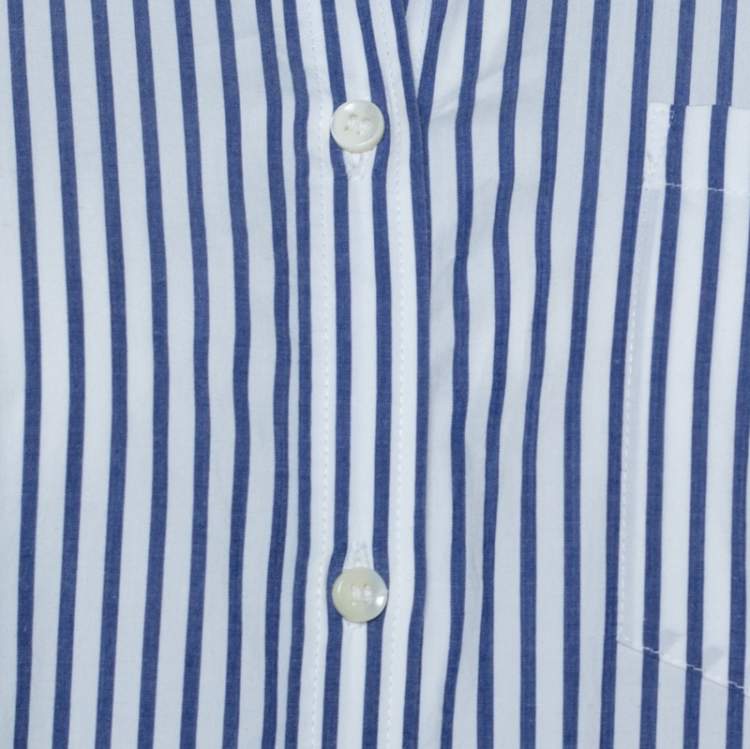 Pre Owned Brunello Cucinelli Bicolor Striped Cotton Beaded Collar Shirt S