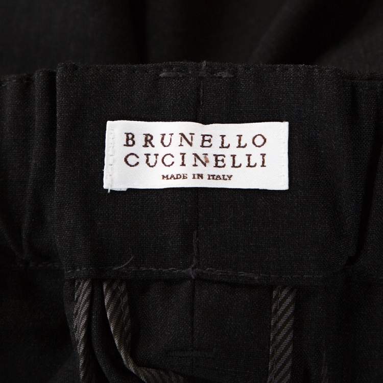 Pre Owned Brunello Cucinelli Dark Grey Wool High Waisted Tapered Trousers M