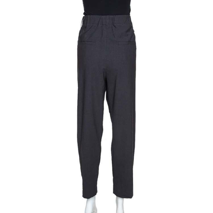Pre Owned Brunello Cucinelli Dark Grey Wool High Waisted Tapered Trousers M