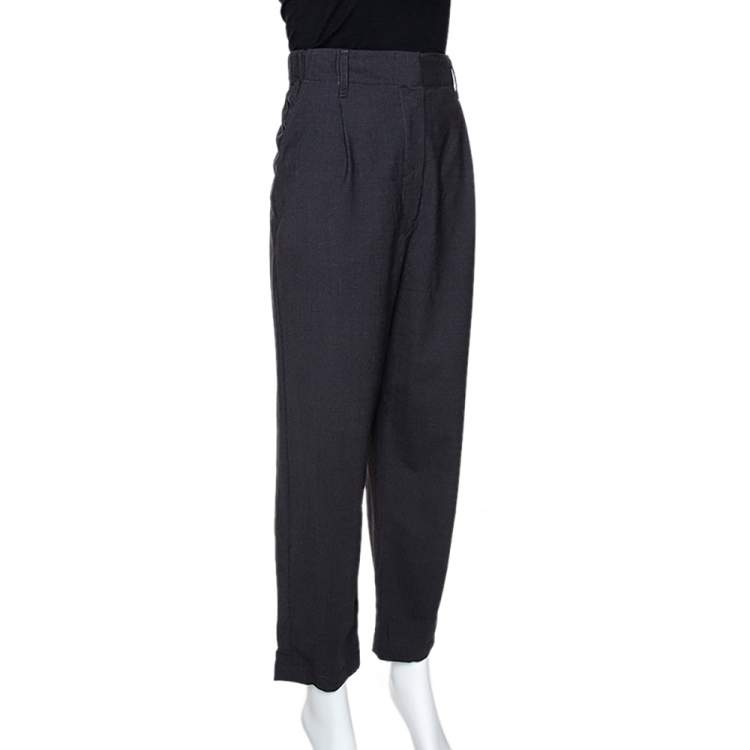 Pre Owned Brunello Cucinelli Dark Grey Wool High Waisted Tapered Trousers M