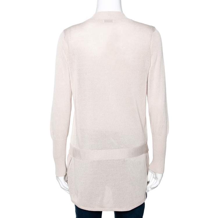 Pre Owned Brunello Cucinelli Beige Knit Belted Button Front Cardigan XL