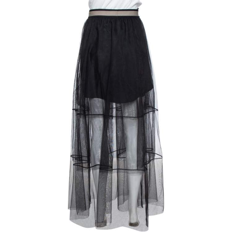 Pre Owned Brunello Cucinelli Black Tulle Tiered Overlay Maxi Skirt M