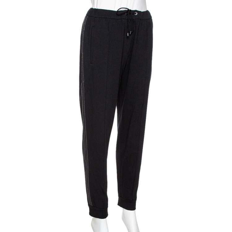 Pre Owned Brunello Cucinelli Black Cotton Monili Embellished Track Pants M