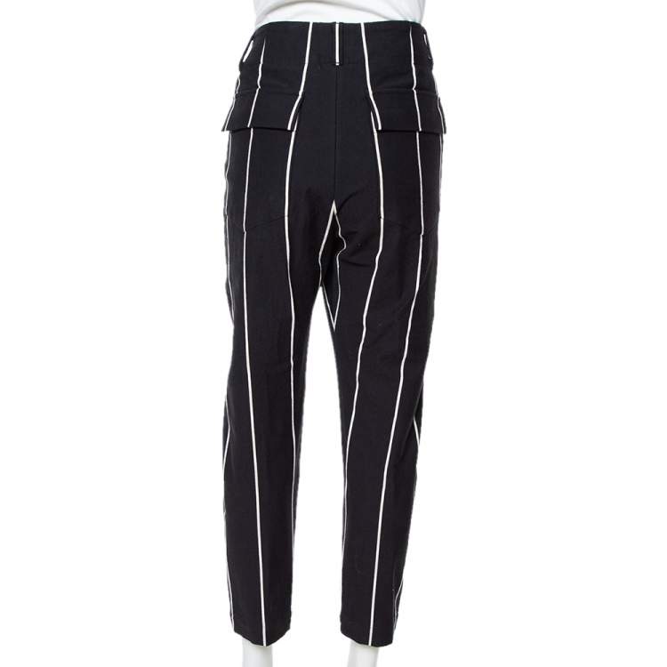 Pre Owned Brunello Cucinelli Black Striped Cotton Tapered Pants M