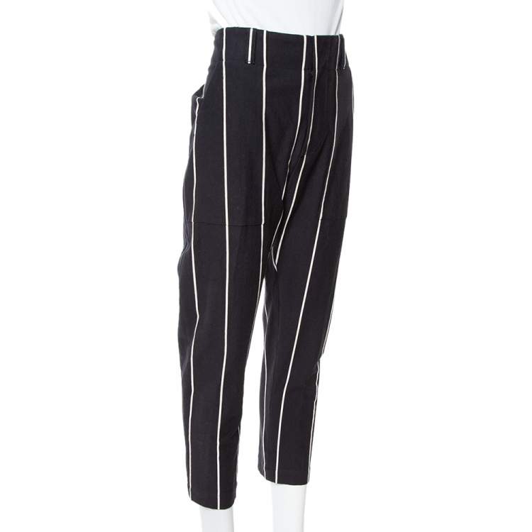 Pre Owned Brunello Cucinelli Black Striped Cotton Tapered Pants M