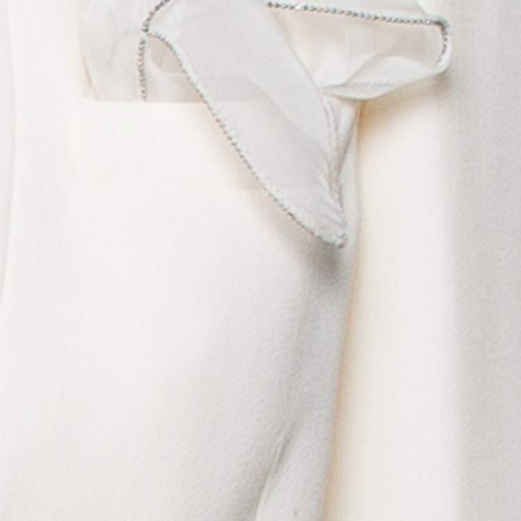 Pre Owned Brunello Cucinelli Cream Wool Crepe Asymmetric Hem Cropped Blazer S