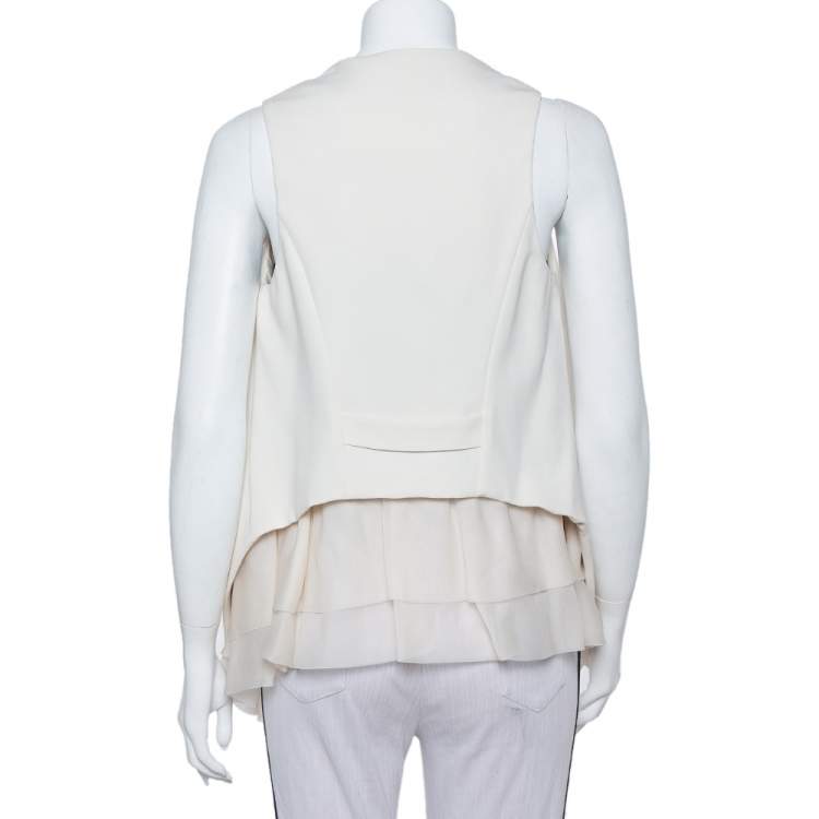 Pre Owned Brunello Cucinelli Cream Wool & Organza Layered Sleeveless Jacket S