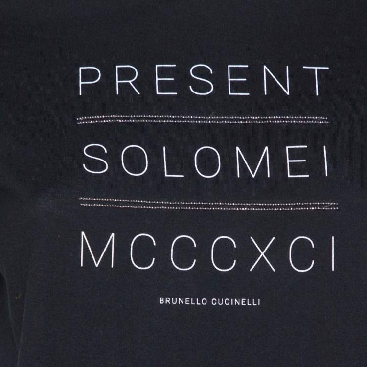 Pre Owned Brunello Cucinelli Black Printed Cotton Crew Neck T-Shirt XS