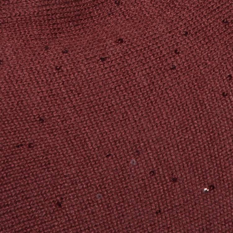 Pre Owned Brunello Cucinelli Burgundy Cashmere & Silk Sequin Embellished Off Shoulder Pullover M