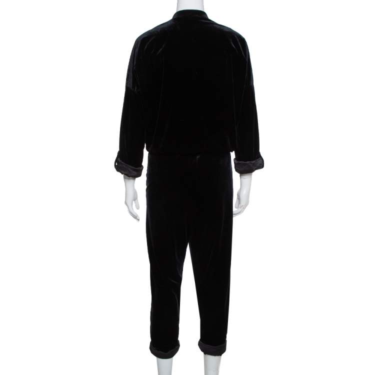 Pre Owned Brunello Cucinelli Black Velvet Faux Wrap Jumpsuit L