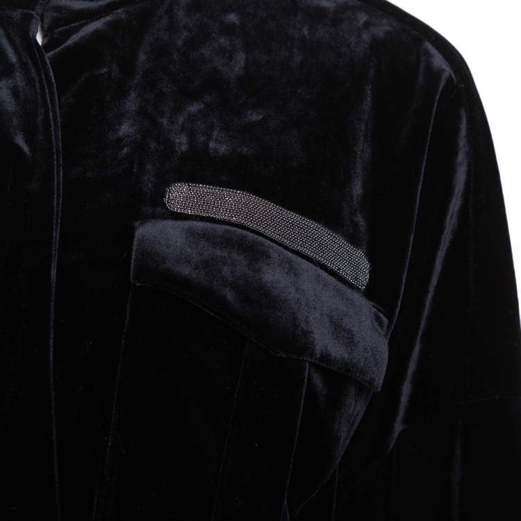 Pre Owned Brunello Cucinelli Black Velvet Faux Wrap Jumpsuit L