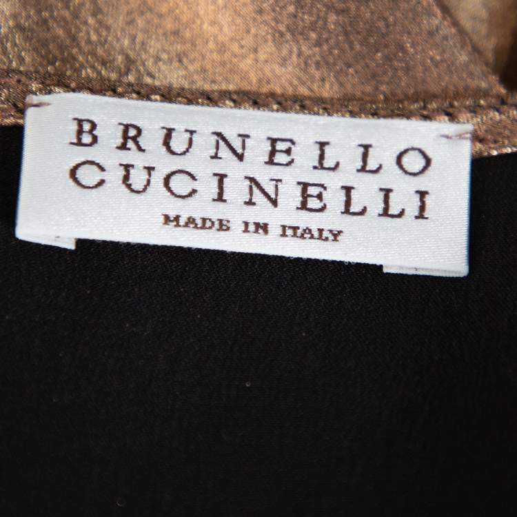 Pre Owned Brunello Cucinelli Metallic Brown Silk Sleeveless Top XXL