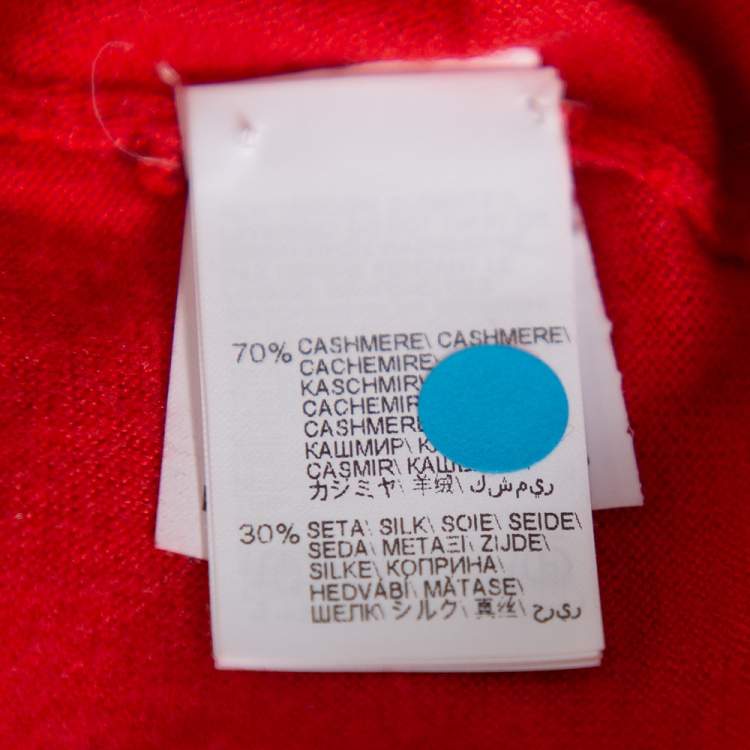 Pre Owned Brunello Cucinelli Red Cashmere & Silk  Embellished Neck Detail Top M