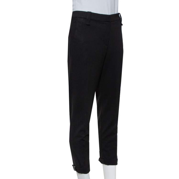 Pre Owned Brunello Cucinelli Black Wool Embellished Hem Detail Tapered Leg Trousers M